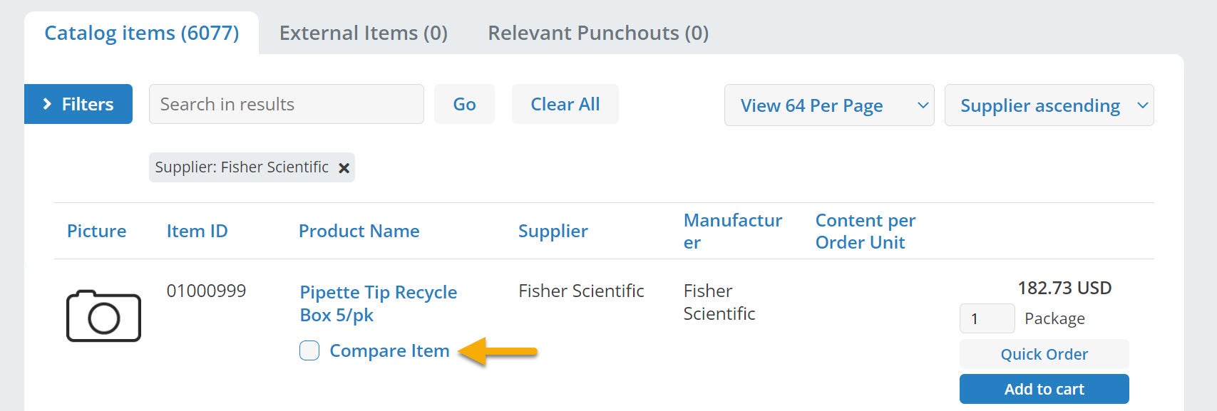 Check the Compare Item box found under the item’s name in the search results. 