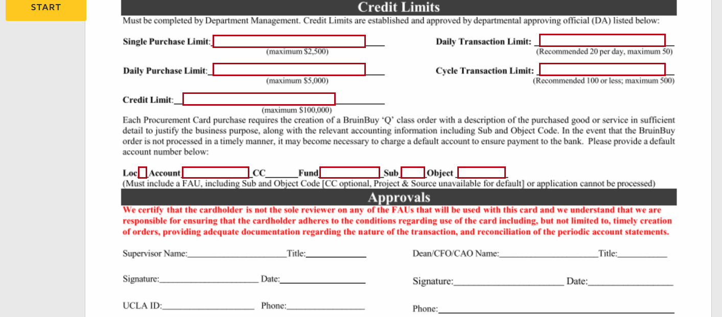 Required fields for the "Credit Limits" section.
