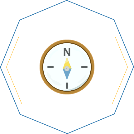 A UCLA molecule outlining a compass pointing north.